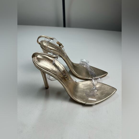 SCHUTZ Clear Bow Strappy Heels Gold Size 8.5 NWOB - Picture 4 of 9